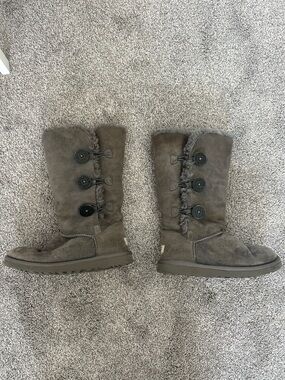 Women’s Tall Button Suede UGG Boots - Gray